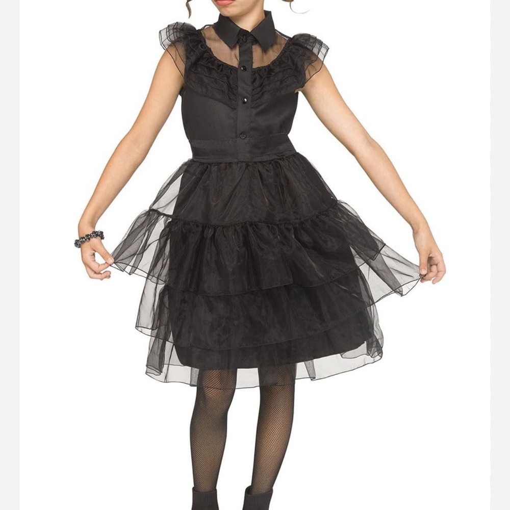 Wednesday Adams Costume - Classic Black Tulle Girls' Halloween Costume Dress